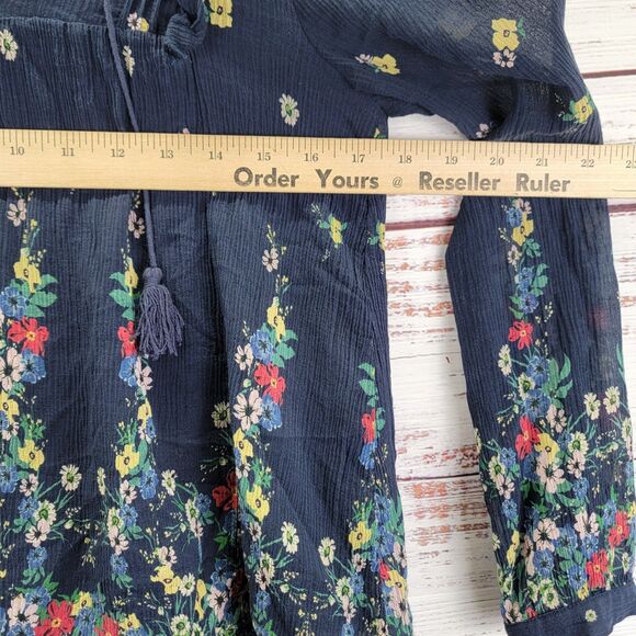 Sea New York Blouse Size 2 Top Floral Peasant V-Neck Tassel Ruffle Long Sleeve - Picture 4 of 14